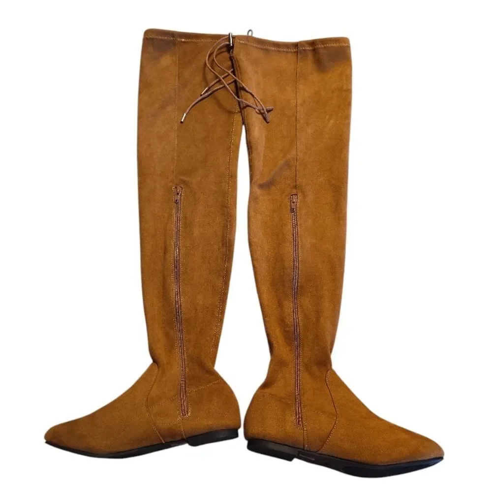 Nature Breeze Tan Vegan Suede Side Zip Boho Thigh High Boots SZ‎ 8 Festival